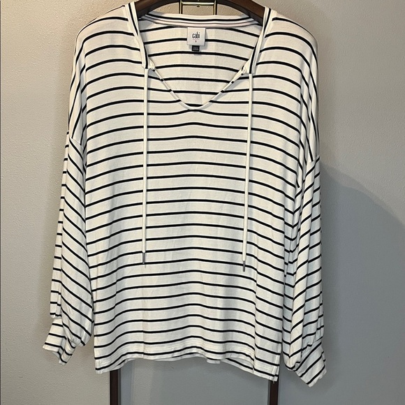 CAbi Tops - Cabi Relax Game Day Black & White Stripe Pullover Oversized Top - Small